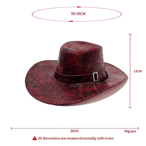 Cappello Da Cowboy Western Vintage Pelle PU Goffrata Coccodrillo Tesa Larga Protezione Solare Esterno Con Corda