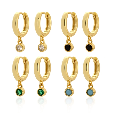 Pendientes Huggie Hoop De Plata De Ley 925 Con Colgante Redondo De Zircón Colorido Joyería Minimalista Para Mujeres