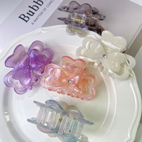 Hair Claw Acetate Butterfly Bow Shape Rhinestone Hollow Out Iridescent Pearlized Shark Clip Fashion Hair Accessories For Women