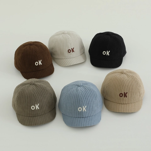 Baby Kids Corduroy Baseball Cap Letter Embroidered Short Brim Soft Top Sun Hat Autumn Winter Outdoor Casual Toddler Cap