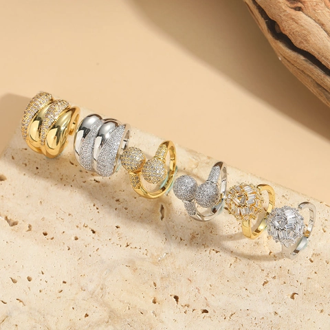 Anillo Abierto De Cobre Vintage Para Mujer Con Circón Joyería De Moda Minimalista Ajustable Geométrica Exagerada