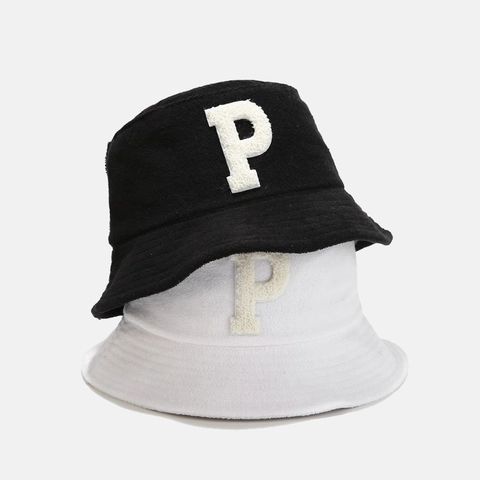 Cappello Da Pescatore In Spugna Con Toppa Lettera P In Ciniglia Pieghevole Casual Protezione Solare Tinta Unita Donne