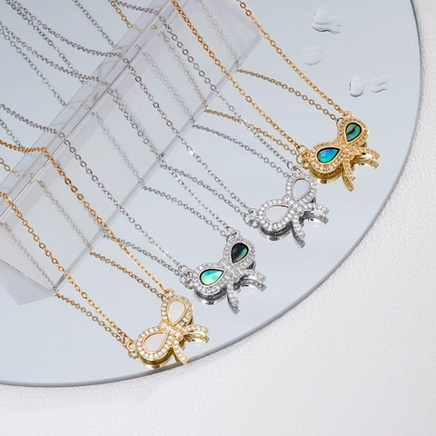 Elegante Collana Con Ciondolo a Farfalla in Rame Con Strass in Madreperla Intarsiato Catena Da Clavicola Per Donna Gioielli Di Moda