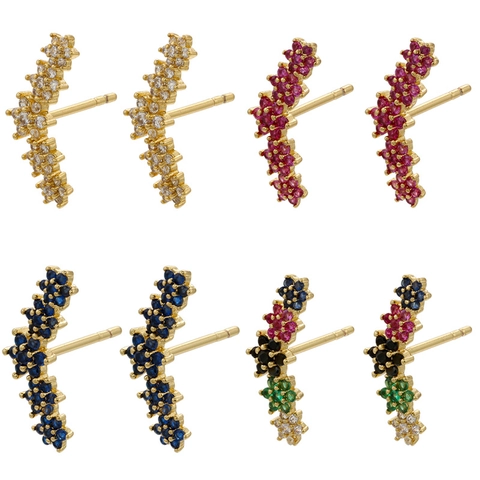 Bloem Ear Crawler Oorbellen 18K Verguld Koper Cubic Zirconia Gebogen Vijf Bloesem Cluster Elegante Sieraden Voor Vrouwen