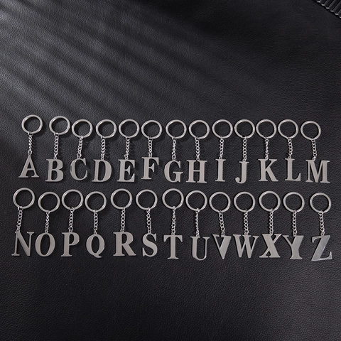 Portachiavi Alfabeto Iniziale In Acciaio Inossidabile Ciondolo Lettera Ritagliata Anello Per Chiavi Auto Charm Argento Retro