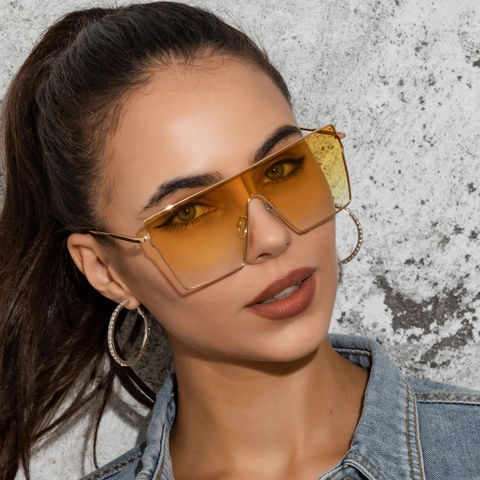 Occhiali Da Sole Quadrati Oversize Moda Donna Uomo Montura In Metallo Lente Sfumata Integrata Retrò Streetwear