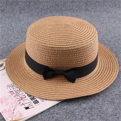 Chapeau Boater Femmes Paille Protection Solaire Plage Vacances Ruban Noeud Pliable