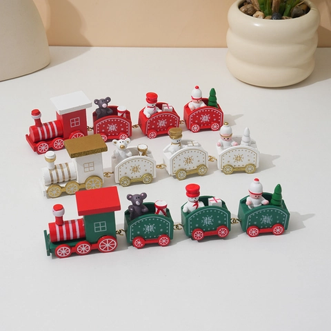 Christmas Wooden Mini Train Ornament Desktop Decoration Featuring Festive Characters For Window Display Holiday Atmosphere
