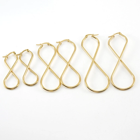 Pendientes De Aro De Acero Inoxidable En Forma De Ocho Símbolo De Infinito Diseño Geométrico Retorcido Color Oro Joyas De Moda Para Mujer