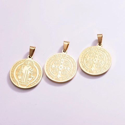 Sint Benedictus Medaille Hanger Roestvrij Staal Katholieke San Benito Beschermer Ronde Schijf Charm Voor Sieraden Maken