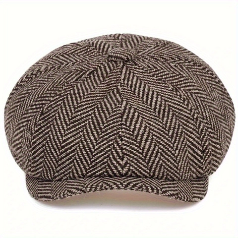 Vintage Schirmmütze Tweed Fischgrätenmuster Baskenmütze Für Herren Damen Warm Retro Britischer Stil
