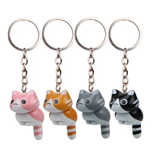 Süße Hockende Katze Cartoon Figur Schlüsselanhänger Kreative PVC Legierung Kitty Tasche Anhänger Auto Schlüsselring Geschenk