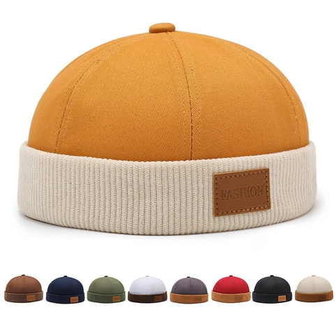 Cappello Docker Retrò Berretto Senza Visiera Miki Hat Blocchi Di Colore Cotone Velluto Regolabile Vintage Unisex Hip Hop Beanie