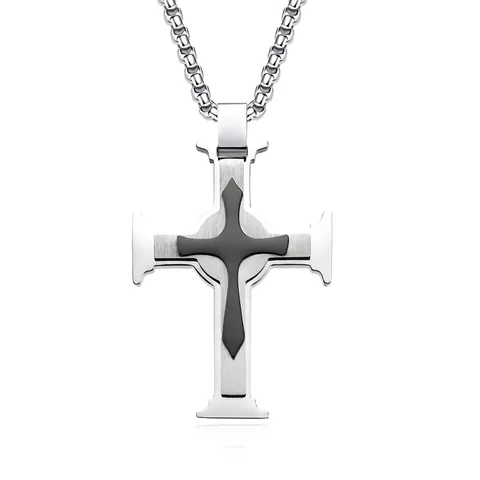 Vintage Gelaagde Roestvrijstalen Kruis Hanger Ketting Voor Heren Religieuze Punk Hip Hop Sieraden Cadeau Accessoires