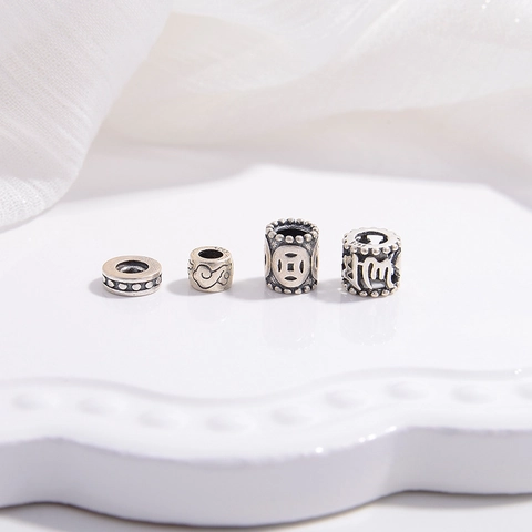 Perline Distanziatrici Retro in Argento Sterling 925 Perline a Botte con Foro Grande Argento Thai Mantra Gioielli Fai-da-te