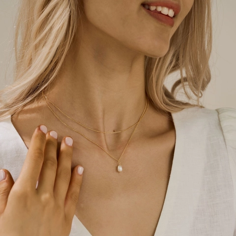 Doppellagige Halskette 18K Vergoldet Edelstahl Süßwasserperle Anhänger Schlüsselbein Kette Minimalistischer Schmuck Für Frauen