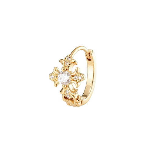Vintage Cross Pendant Hoop Earrings Copper With Zircon Inlaid Gothic Style Gold Plated Huggie Ear Cuffs For Women