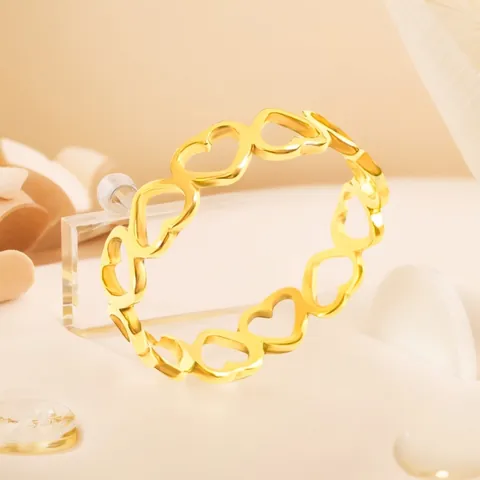 Anillo Corazón Hueco Acero Inoxidable Chapado En Oro 18K Pulido Banda Eternidad Joyería Minimalista Para Mujeres Regalo