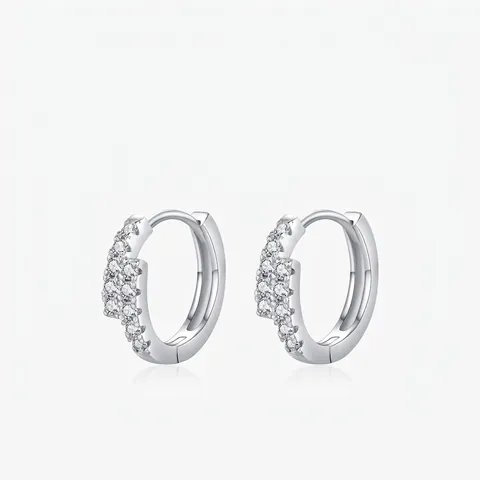 MODIAN Pendientes de Aro de Plata de Ley 925 Moissanita Color D para Mujer Doble Fila Pavé Joyería de Moda Regalo
