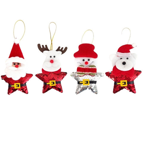 Ornamento Stella Natale Paillettes Feltro Babbo Natale Pupazzo Neve Renna Orso Decorazione Appesa Albero Finestra Casa