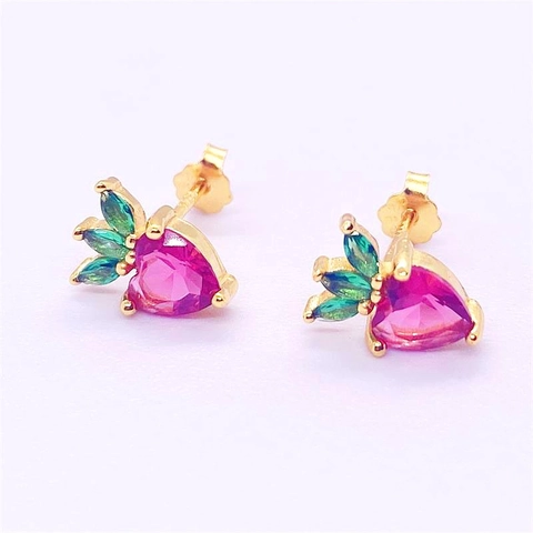 Koreanische S925 Sterlingsilber Erdbeere Ohrstecker Rosa Herz Strass Frucht Schmuck Für Damen Süßer Minimalistischer Accessoire