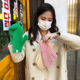 Koreanischer Stil Einfarbig Polyester Batiken Klappfäustling Touchscreen Winter Warme Handschuhe Für Damen
