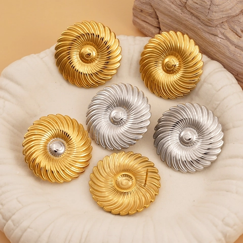 316 Edelstahl Französische Runde Spiralstruktur Ohrstecker Wasserdicht Hypoallergen Vintage Elegant Schmuck Für Damen