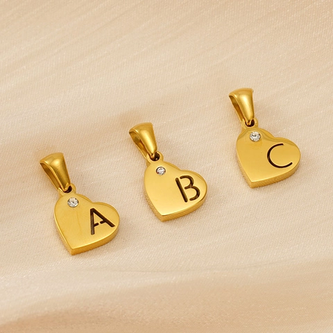 Ciondolo Con Lettera Iniziale A Cuore Acciaio Inossidabile Placcato Oro 18K Strass Alfabeto A-Z Cavo DIY Gioielli Da Donna