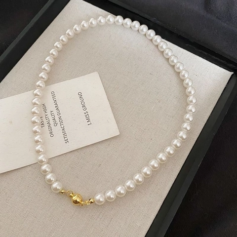 French Retro Elegant Imitation Artificial Pearl Necklace With Alloy Zircon Geometric Pendant Fashion Jewelry For Women