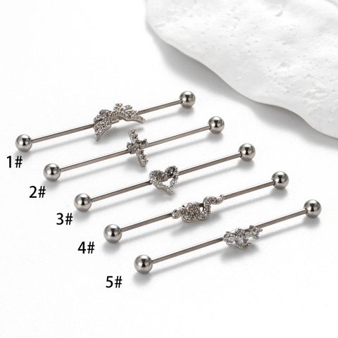 Orecchini Barbell Industriale Acciaio Inossidabile Rame Zircone Cuore Croce Serpente Piercing Cartilagine Donna