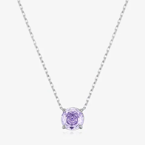 Elegante Runde Rose Cut Pink Zirkonia Anhänger Halskette 925 Sterling Silber Verstellbar Minimalistisch Zierlich Schmuck Für Frauen