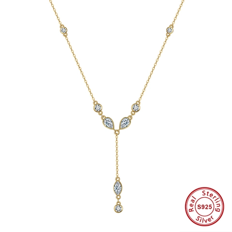 S925 Sterlingsilber Y-Förmige Lasso Halskette Für Damen Elegant Zirkonia Tränentropfen Anhänger Schlüsselbeinkette Sexy Schmuck Geschenk