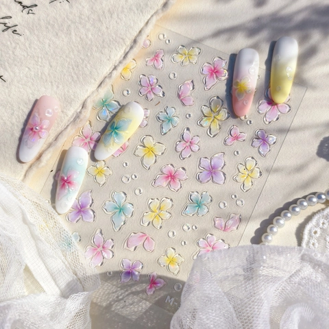 Nail Stickers 5D Embossed Relief Floral Flower Butterfly Gradient Translucent Glass Effect Jelly Glue Art Decor M-1175