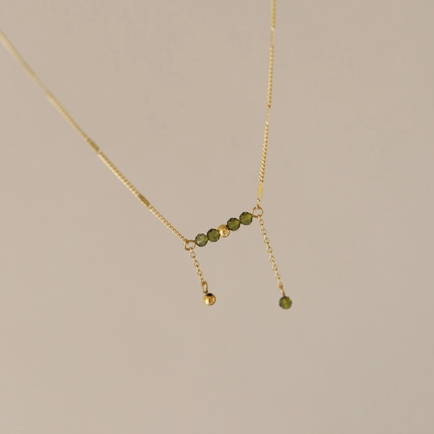 Collana In Acciaio Al Titanio Placcato Oro Per Donna Perline Di Vetro Verde Oliva Doppio Ciondolo Nappa Gioiello Minimalista