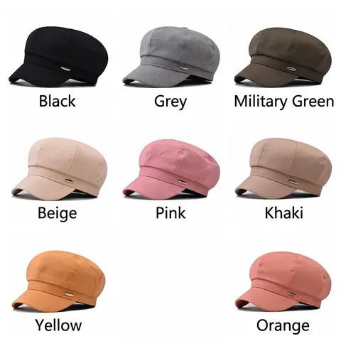 Casquette Gavroche Femme Chapeau Octogonal Style Britannique Vintage En Coton Mélangé Avec Badge Métallique Décontracté