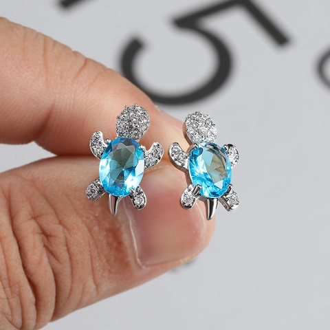 Boucles D'oreilles Tortue Marine Femmes Cuivre Avec Zirconium Opale Synthétique Bijoux 925 Sterling Argent Earring Post