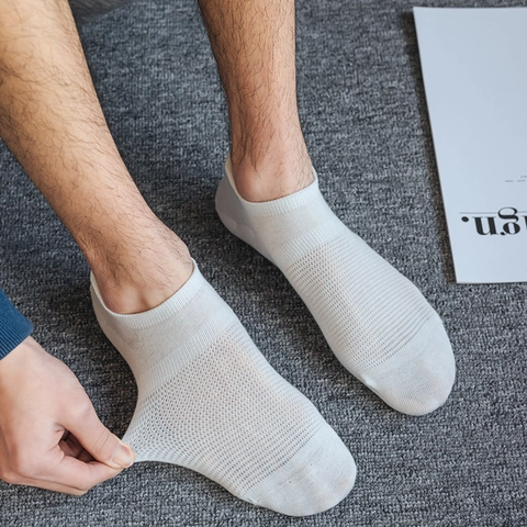Men Invisible Boat Socks Cotton Mesh Breathable Sweat-Absorbent Low Cut Sports Casual Solid Color Soft Comfortable