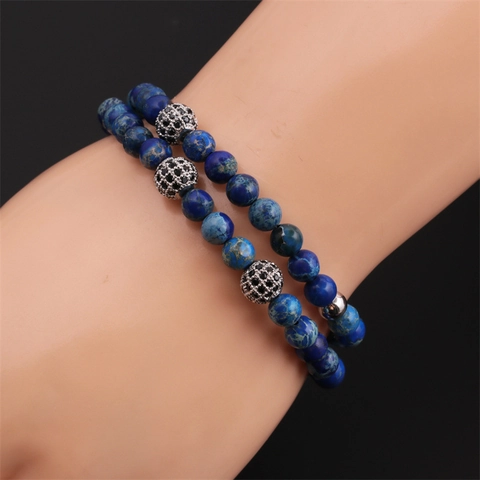 Double Layer Beaded Bracelet Natural Imperial Stone Copper Pave Zircon Beads Ethnic Boho Style Jewelry Men Women