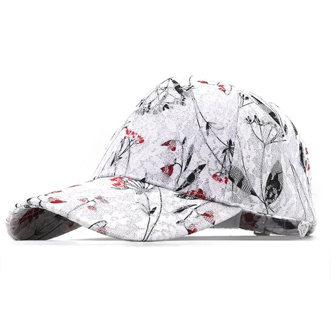 Casquette De Baseball Coton Dentelle Imprimé Floral Ajustable Protection Solaire Vintage Hip Hop Respirant