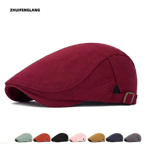 Men Retro Flat Cap British Style Ivy Cap Adjustable Cotton Polyester Blend Woven Solid Color Sunshade Newsboy Hat