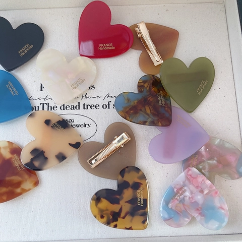Pinza Para El Pelo Corazón De Acetato Hecho A Mano Estampado De Leopardo Mármol Horquilla Para Mujeres Niñas Moda