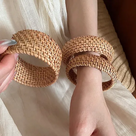 Pulsera De Ratán Tejida A Mano Estilo Bohemio Étnico Brazalete De Vid Natural Joyería Vintage Moda Retro Para Mujeres