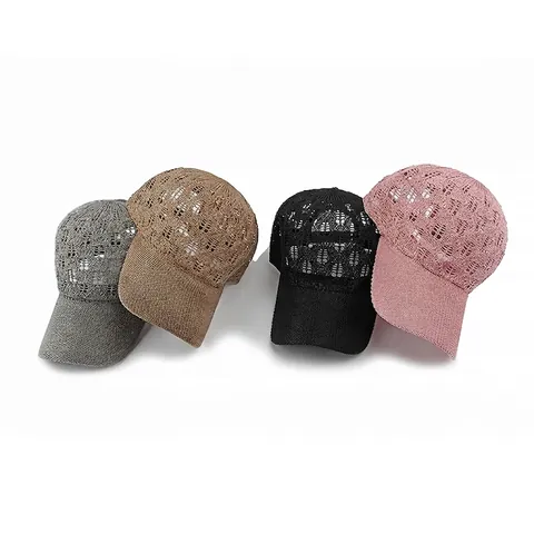 Baseball Cap Hollow Out Knit Breathable Sun Protection Summer Outdoor Fashion Chic Mesh Sun Hat For Women Adjustable
