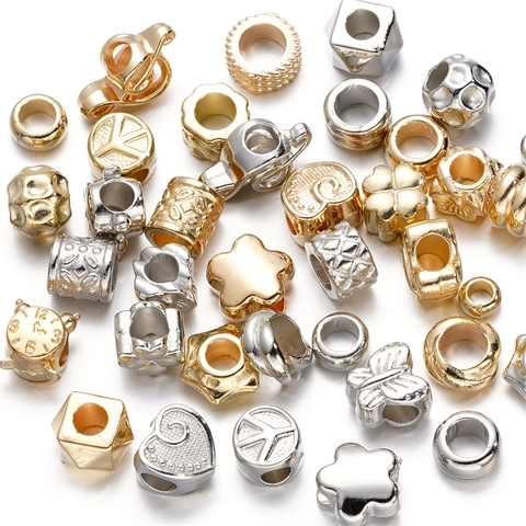 Perline Distanziatrici DIY Foro Grande Plastica CCB Oro Argento Stella Cuore Farfalla Quadrifoglio Forme Per Gioielli