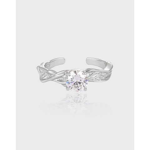 925 Sterling Silver Irregular Texture Rhinestone Open Ring Individual Ins Style Adjustable Finger Ring For Women Jewelry