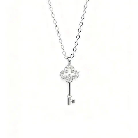 925 Sterling Silver Key Pendant Necklace Women Light Luxury Zirconia Inlaid Gold Plated Choker Necklace Clavicle Chain Jewelry