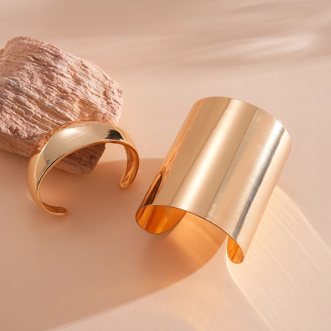 Western Style Metallic Smooth Geometric Open Bangle For Women Niche Fashion Commuting Minimalist Cuff Bracelet Set Luxury High Grade Jewelry Gift
