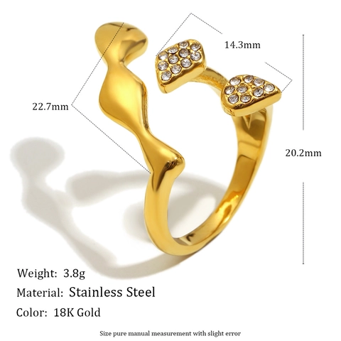 Anillo Ajustable De Acero Inoxidable Chapado En Oro Forma De Onda Geométrica Irregular Joyería De Dedo Con Zirconia Para Mujeres
