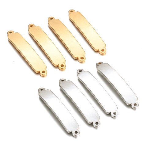 Stainless Steel Curved Rectangular Bar Link Connectors Double Hole Polished For DIY Jewelry Making Bracelet Necklace
