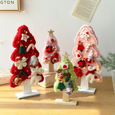 Sapin De Noël En Feutre De Laine Décoration De Table LED Lumineux Base En Bois Ornement Festif Tricoté Pour Chambre D'enfant Maison